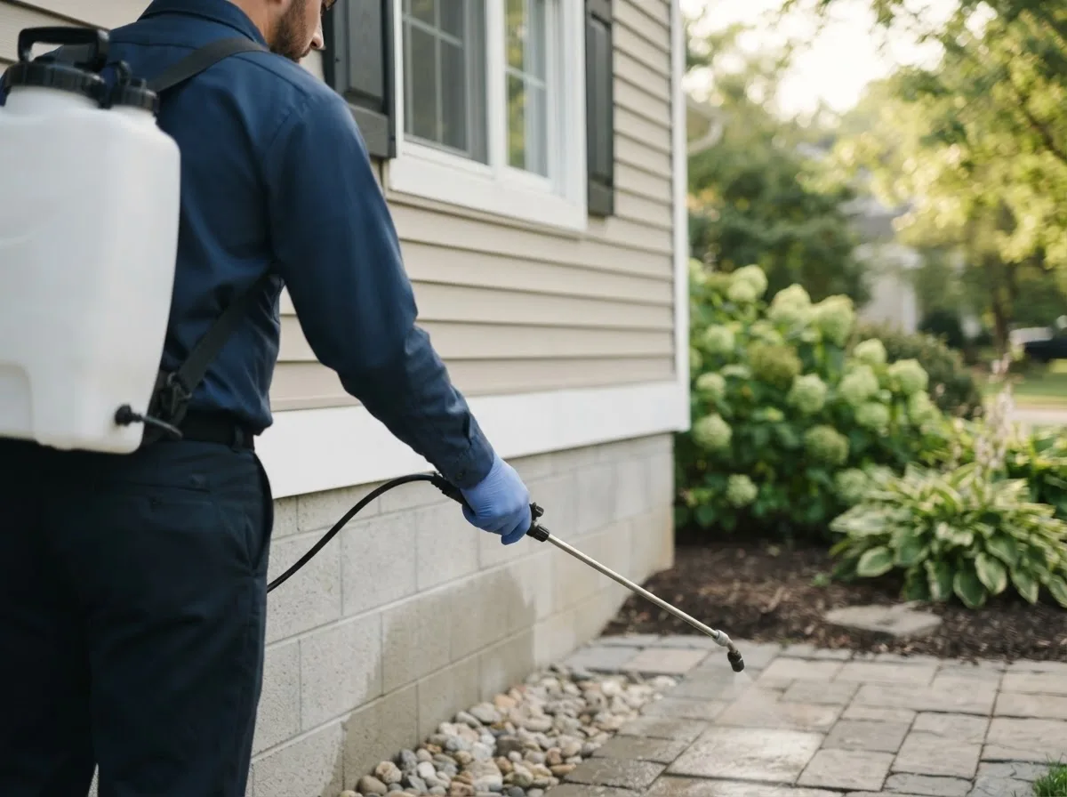 Pest control technician inspecting a home in Cherryville, MO